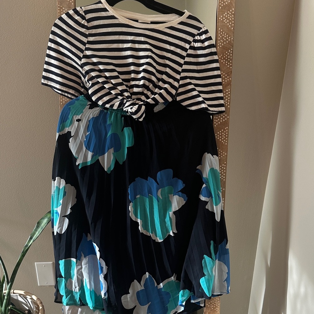 A New Day Black and Blue Floral Midi Skirt